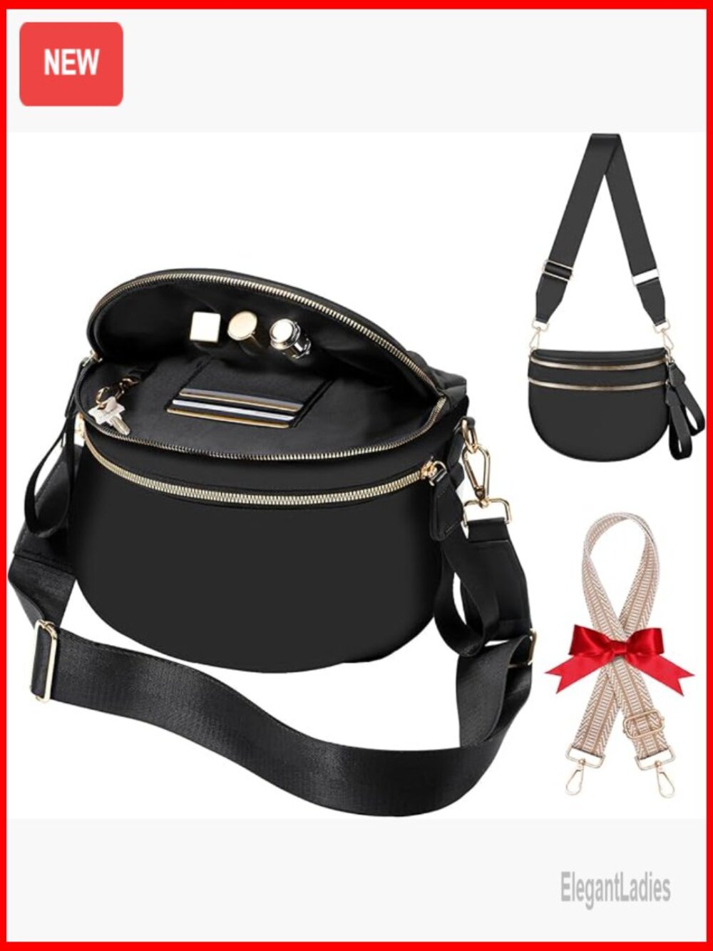 Checkered Nylon Crossbody Fanny Pack Large Capacity Adjustable Strap Water